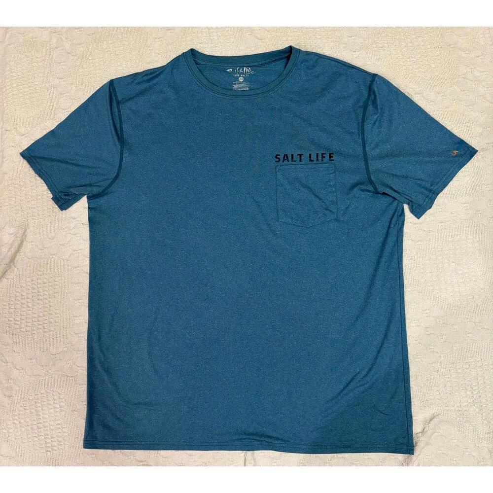 Salt Life Aquaholic Fishing Shirt Size XL Blue Short Sleeve Pocket